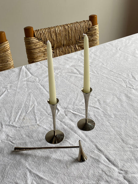 Silver Candle Holders + Snuffer