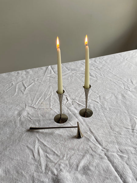 Silver Candle Holders + Snuffer