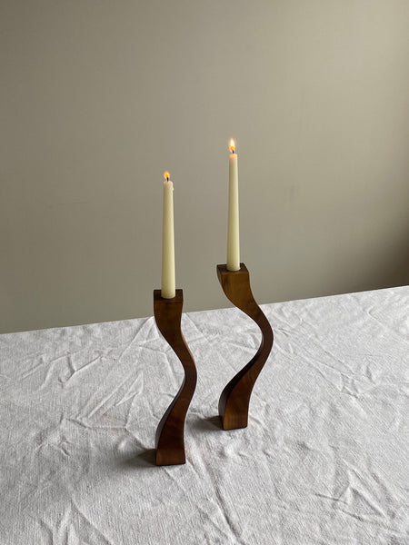 Curvy Wood Candle Holders